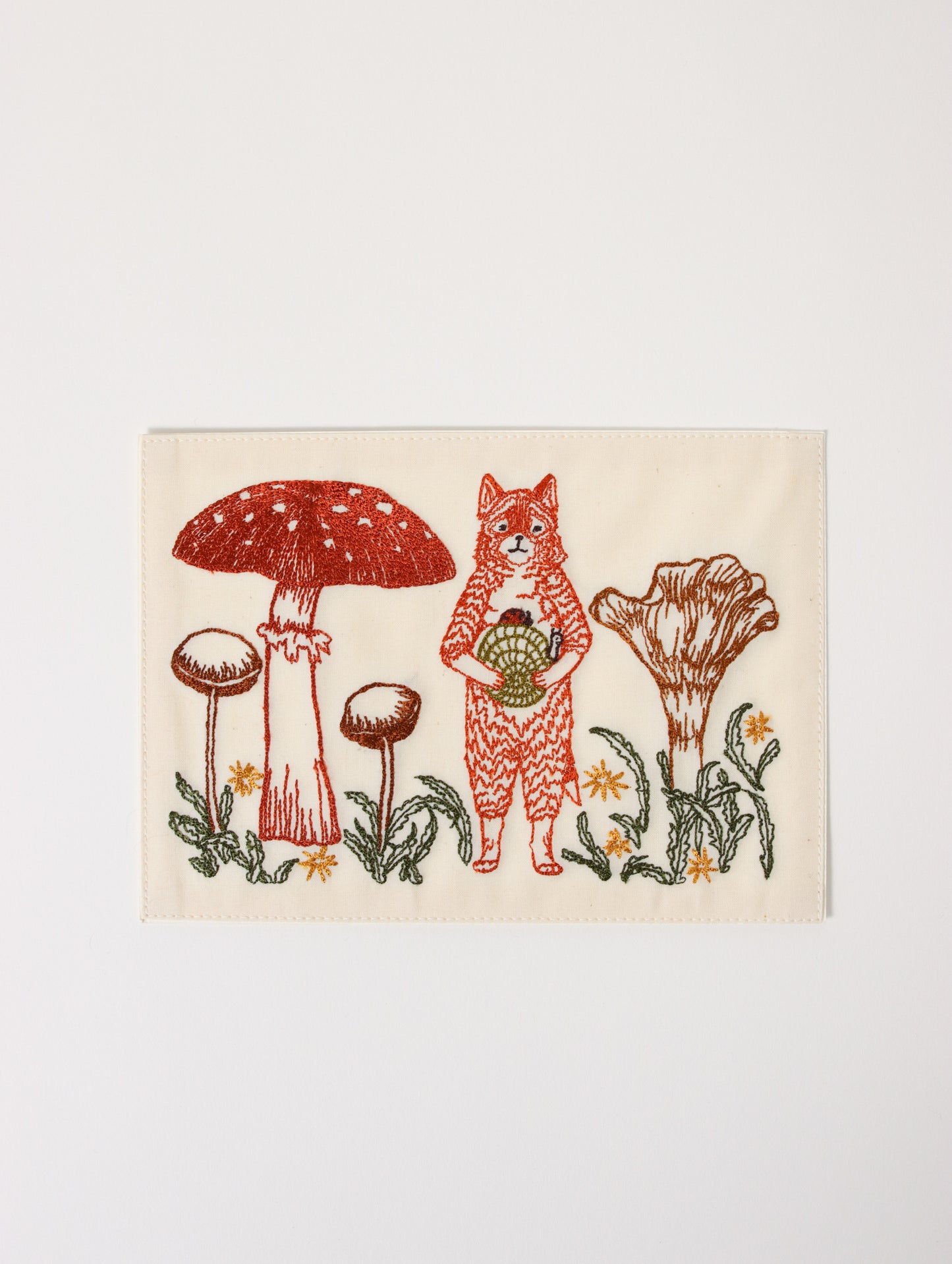 刺繍カード Fox with Mushrooms
