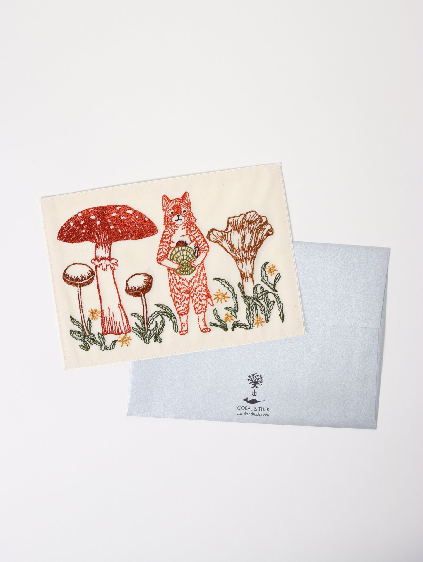 刺繍カード Fox with Mushrooms
