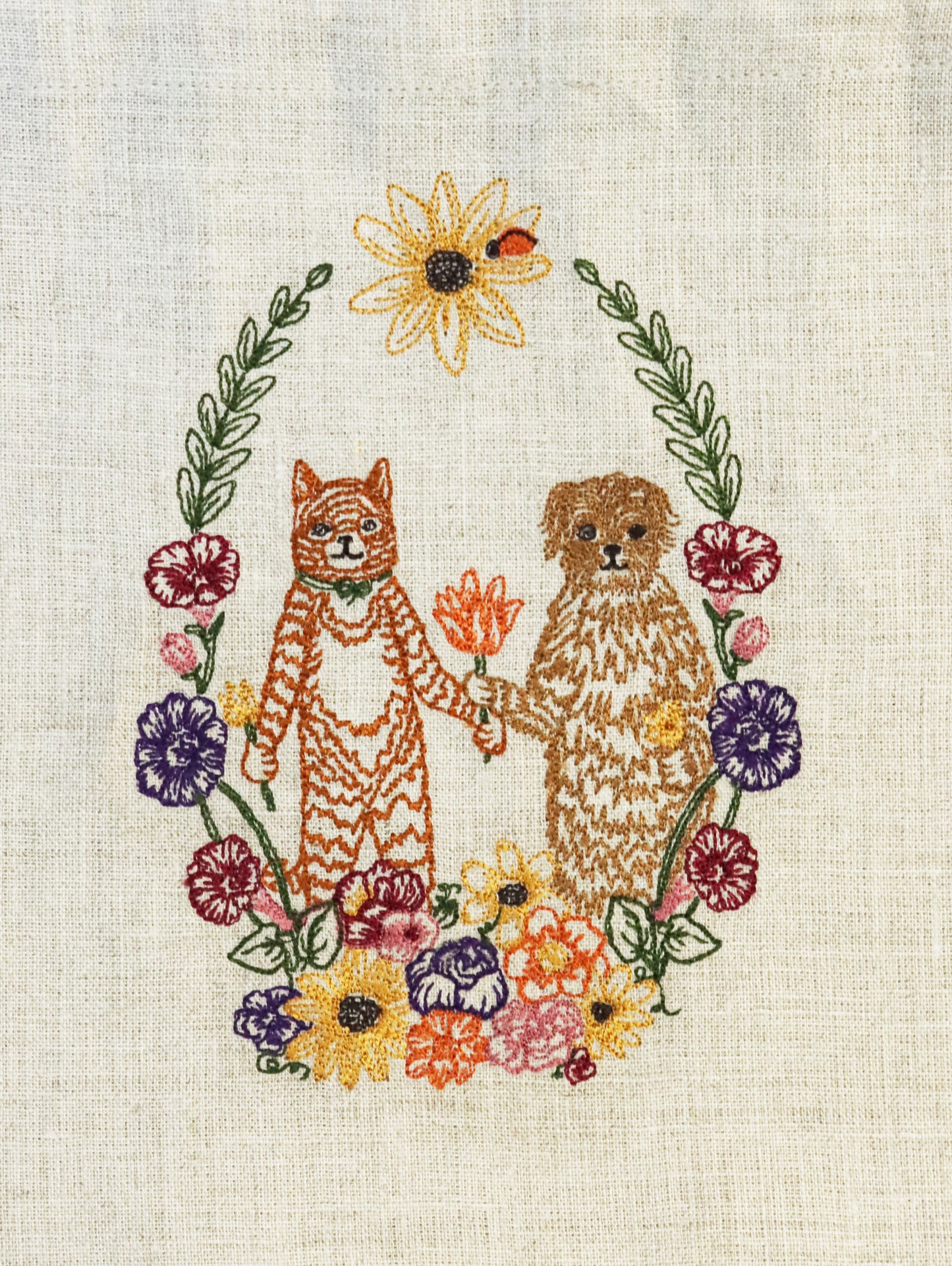 ドローストリングバッグ Cat and Dog Friends Garland