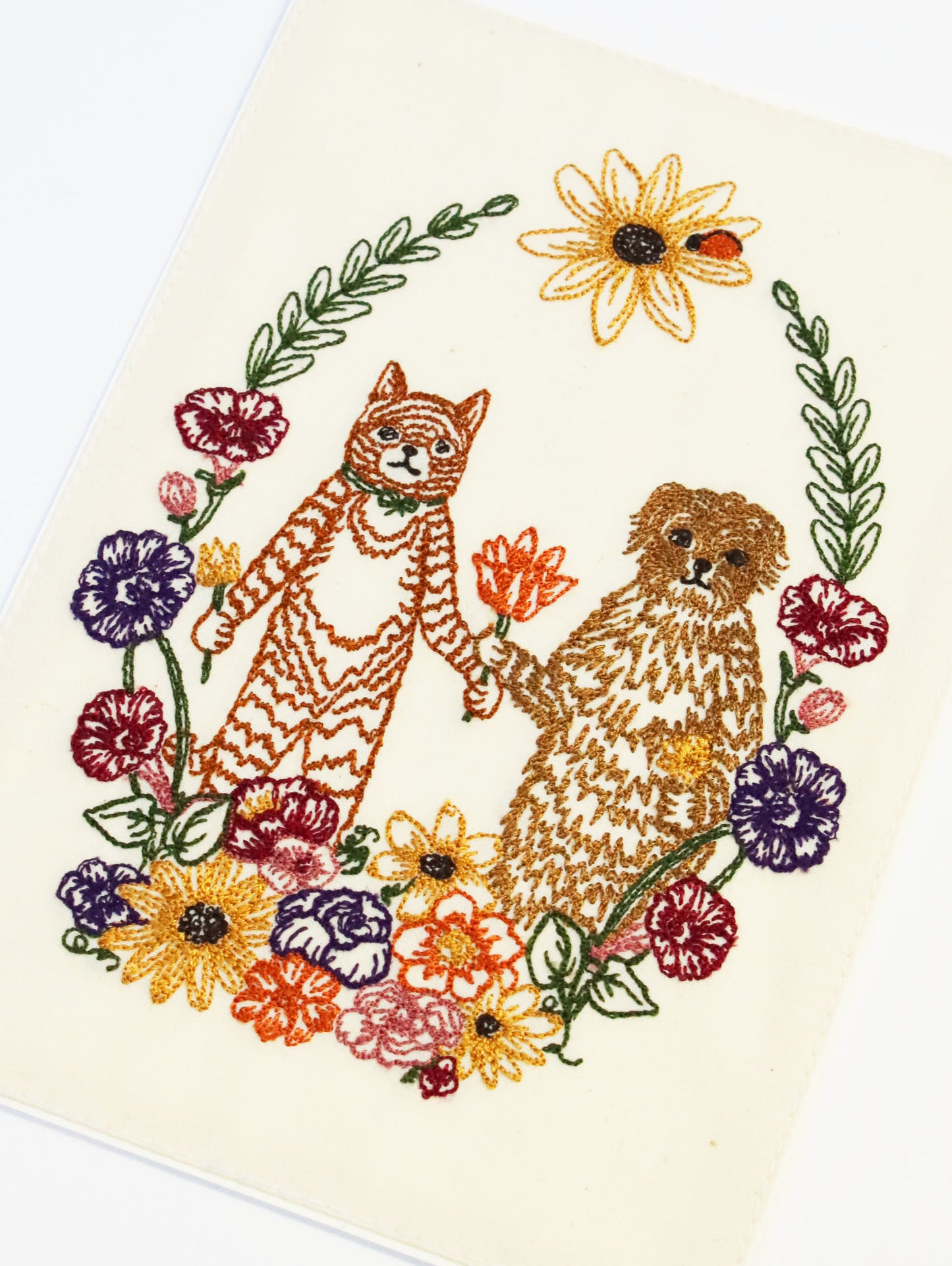 刺繍カード Cat and Dog Friends Garland