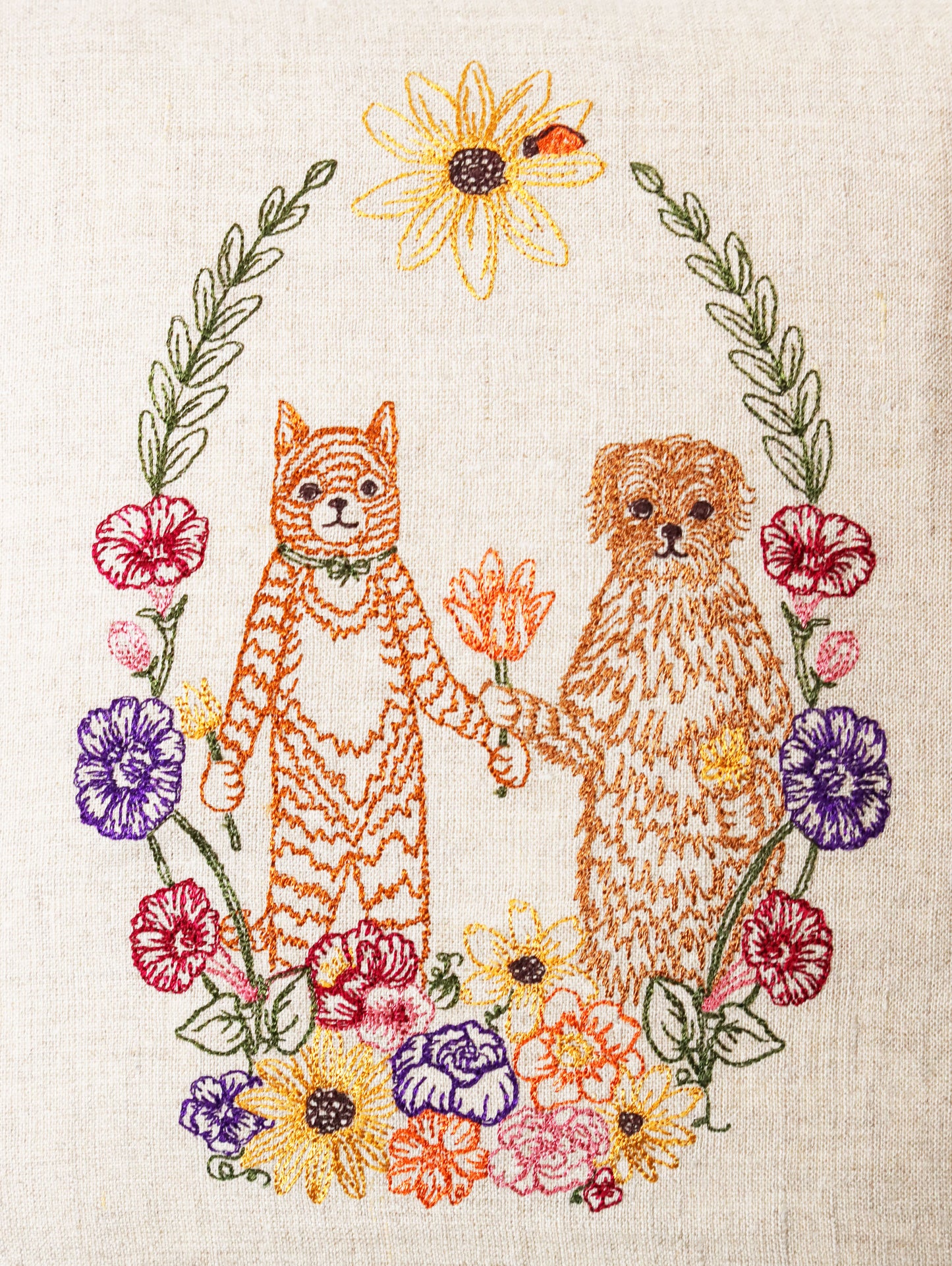 クッションカバー 30x30 Cat and Dog Friends Garland