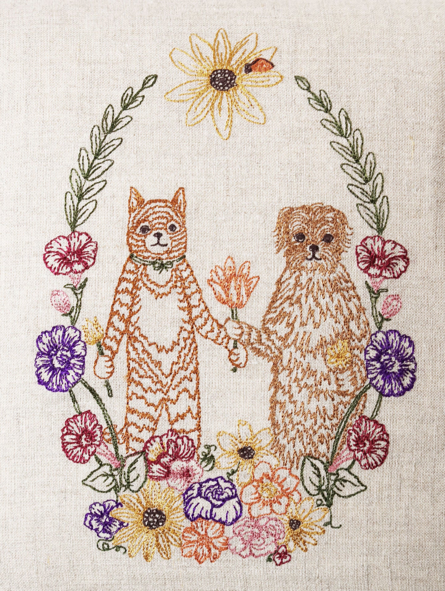 クッションカバー 30x30 Cat and Dog Friends Garland