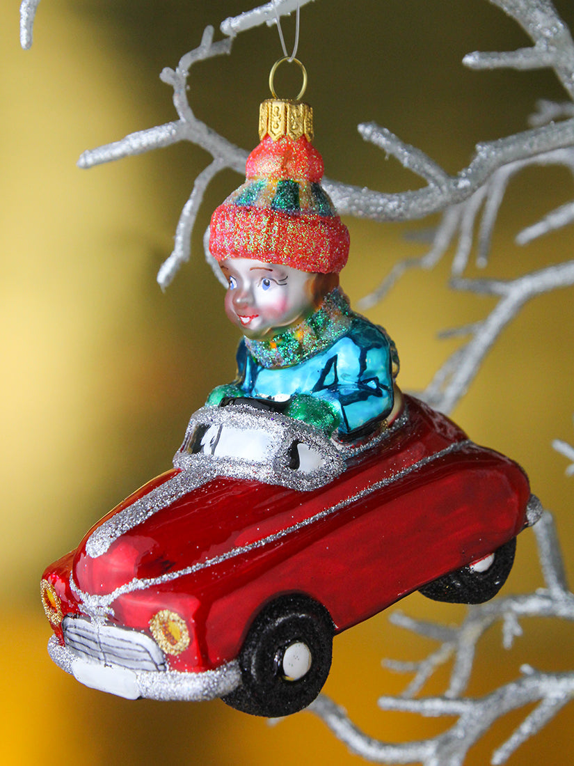 オーナメント BOY IN VINTAGE CAR