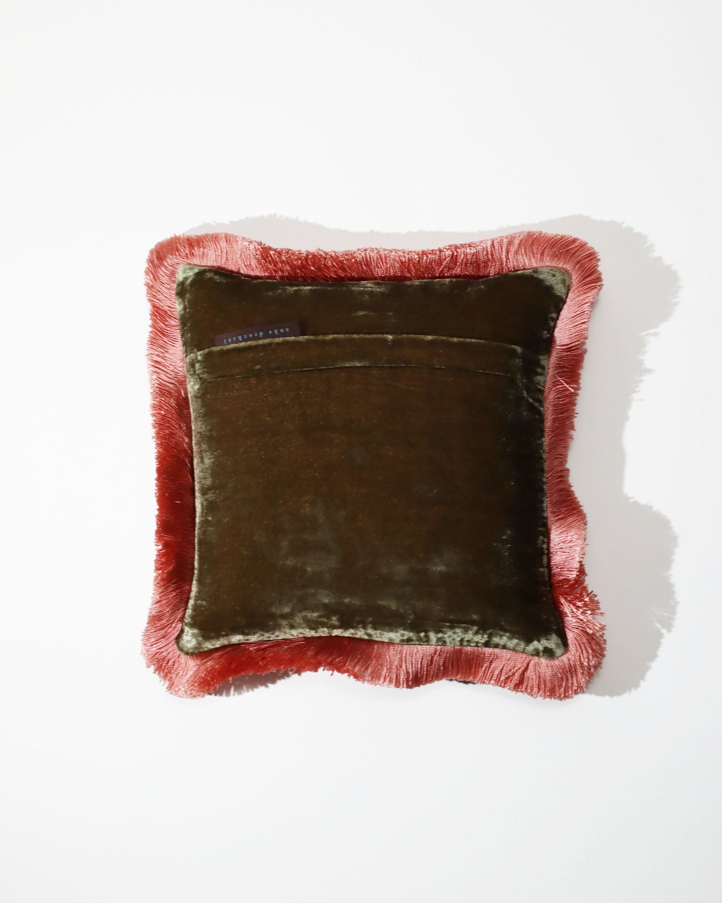 クッションカバー 30x30 Olive/Peach Rose Fringe