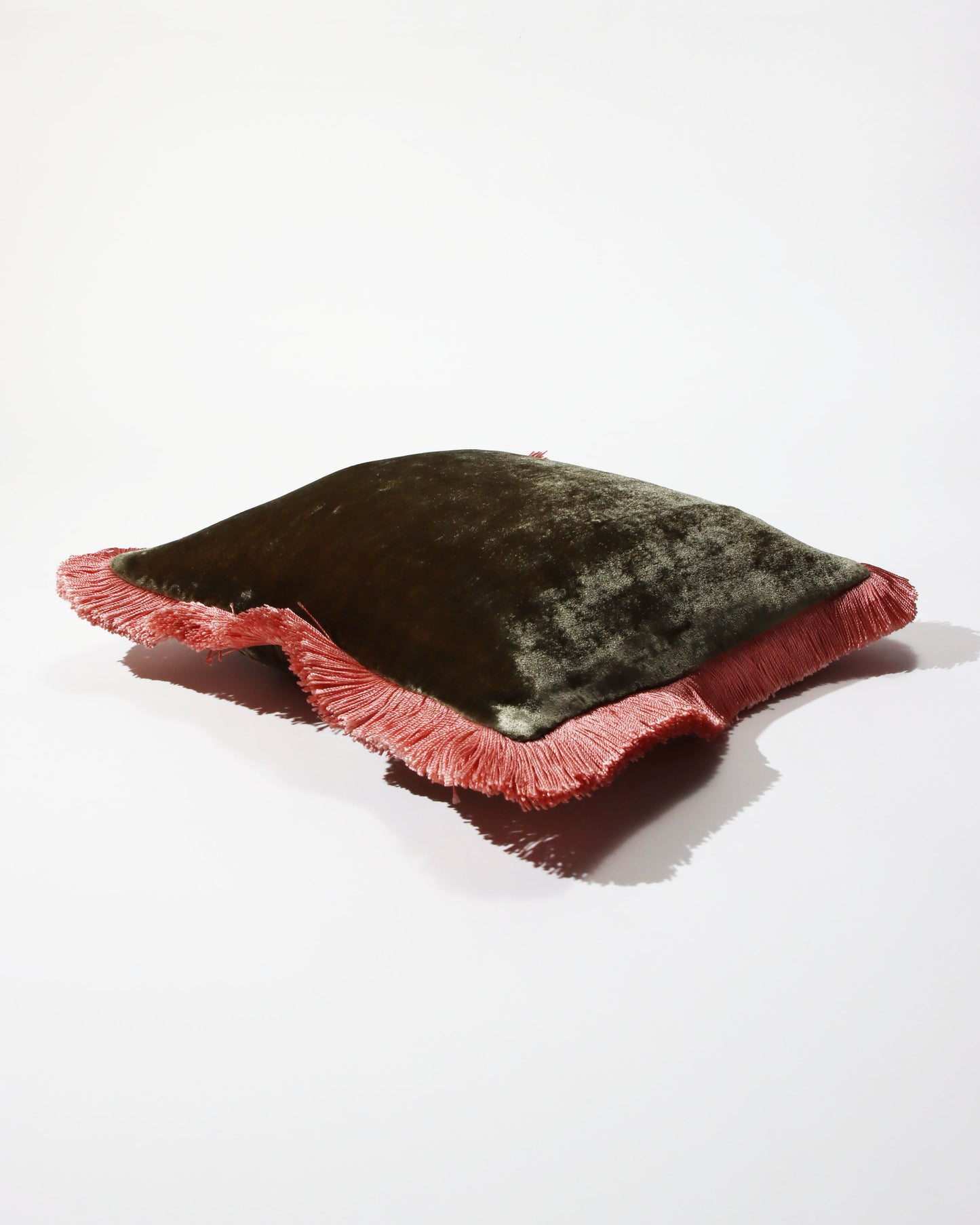 クッションカバー 30x30 Olive/Peach Rose Fringe