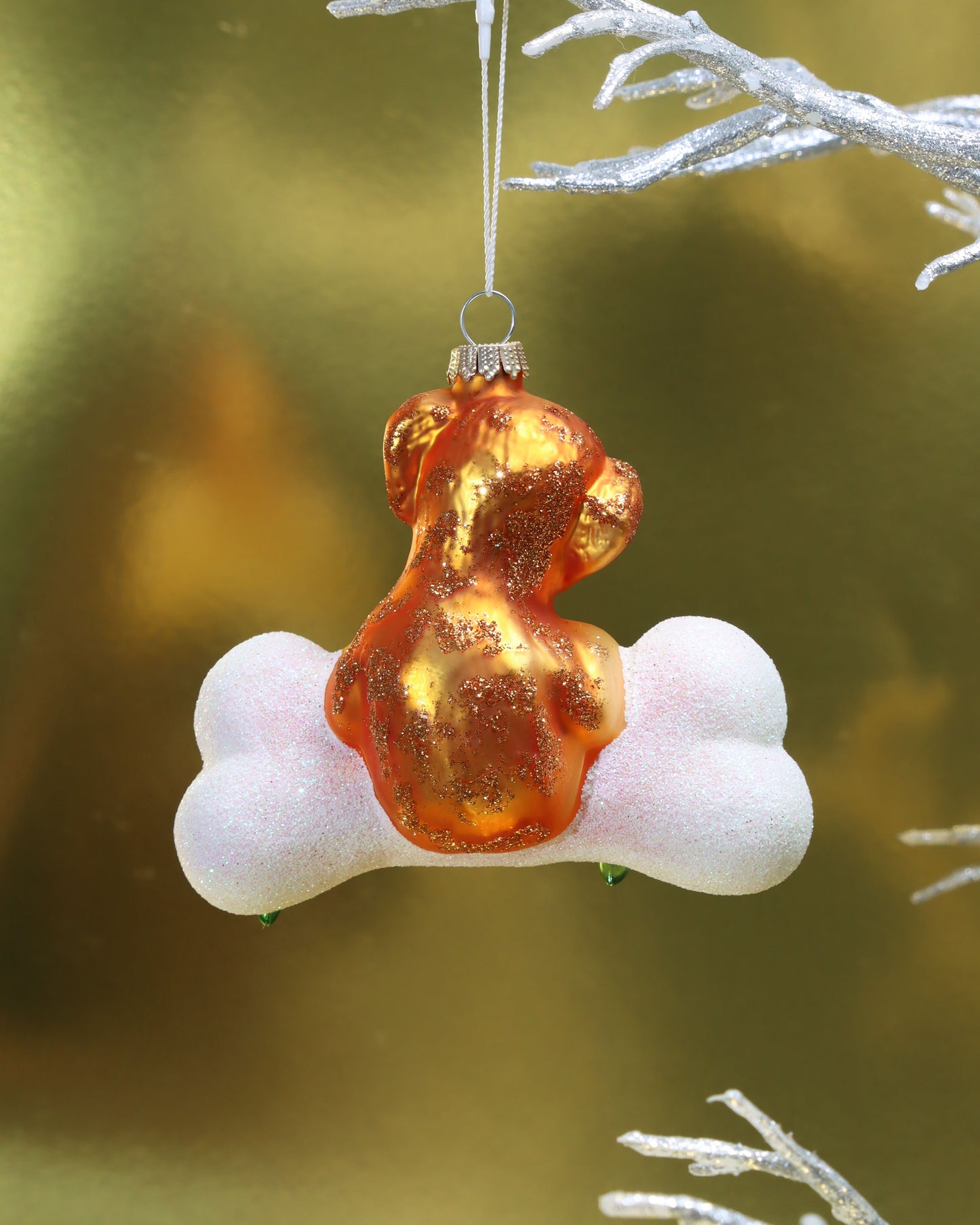 オーナメント Brown Dog with White Bone & Light Chain