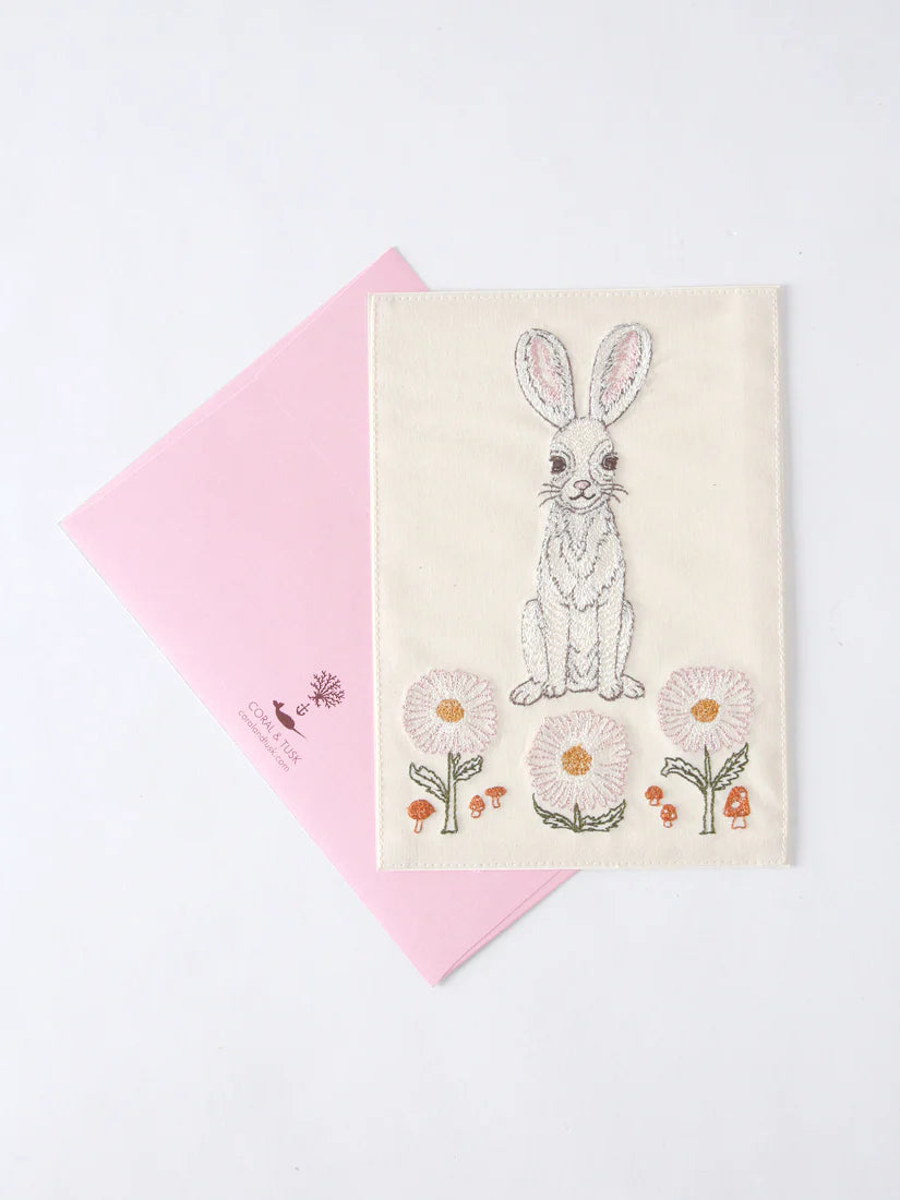 刺繍カード Bunny and Daisies