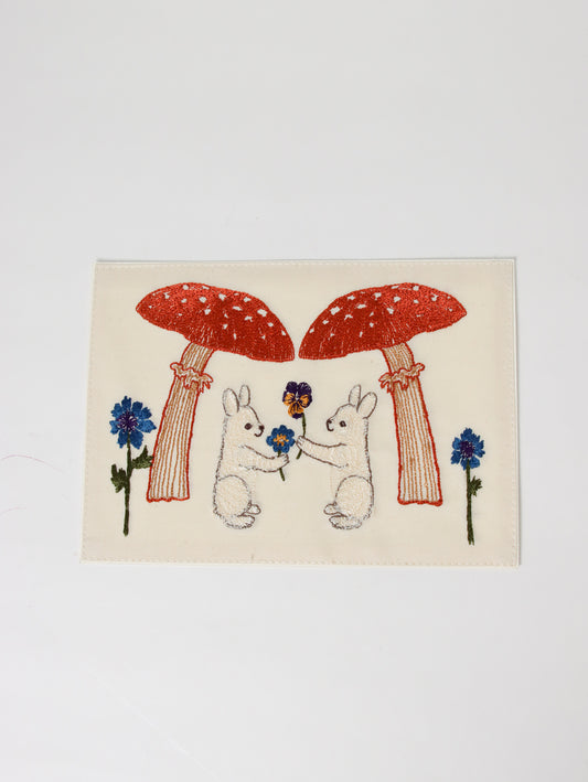 刺繍カード Mushroom Bunny Friends