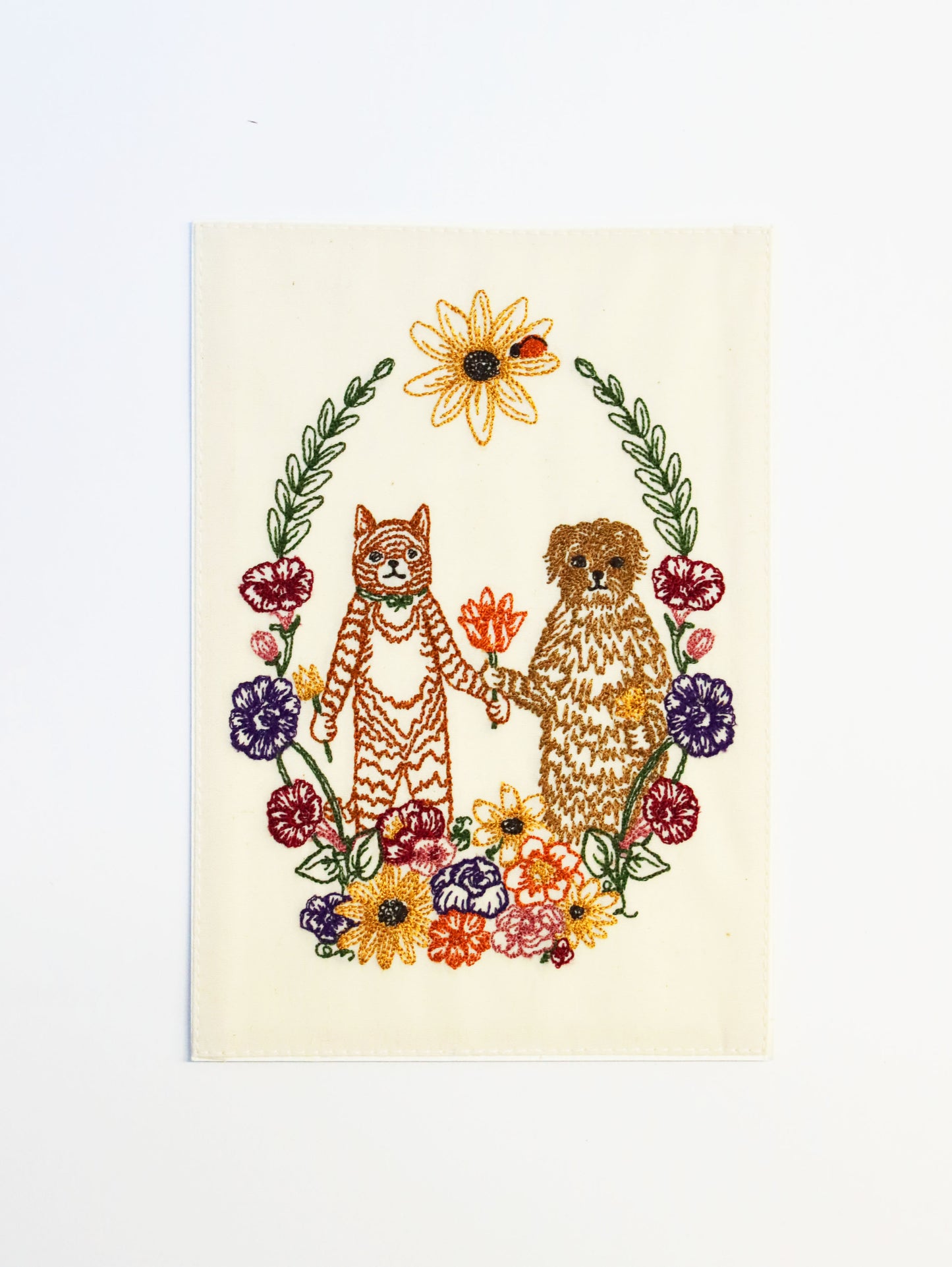 刺繍カード Cat and Dog Friends Garland