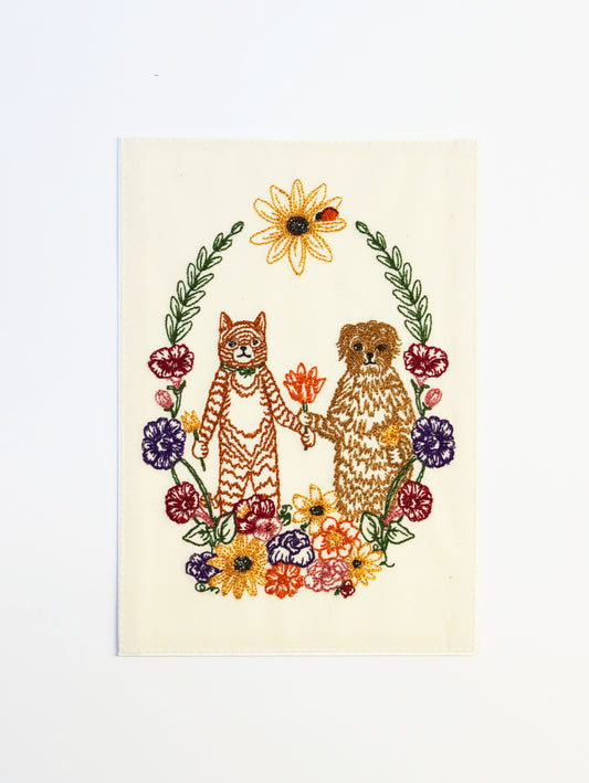刺繍カード Cat and Dog Friends Garland