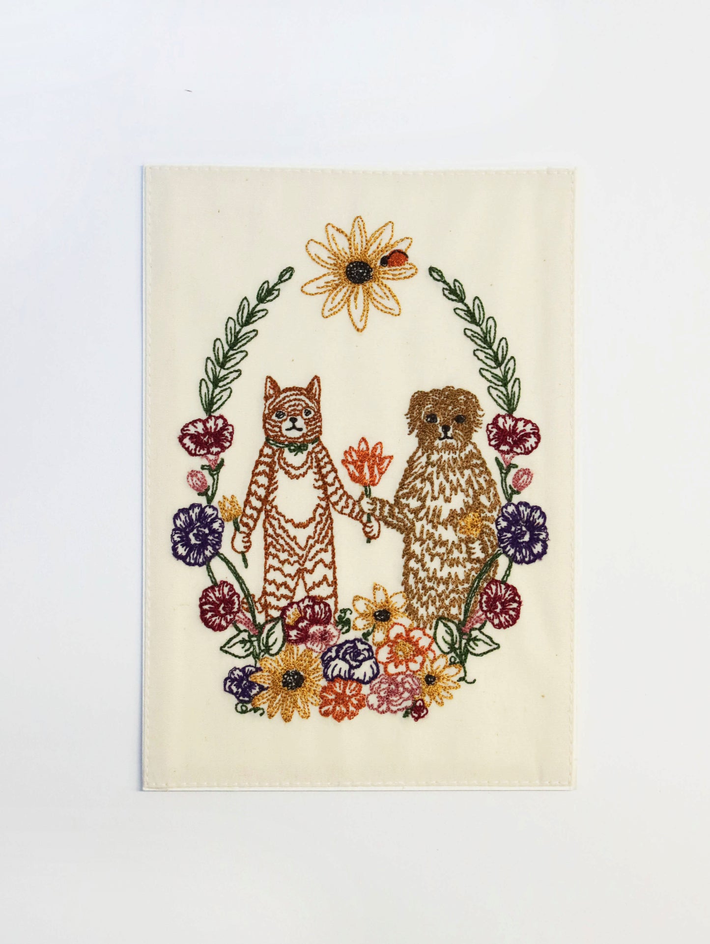 刺繍カード Cat and Dog Friends Garland