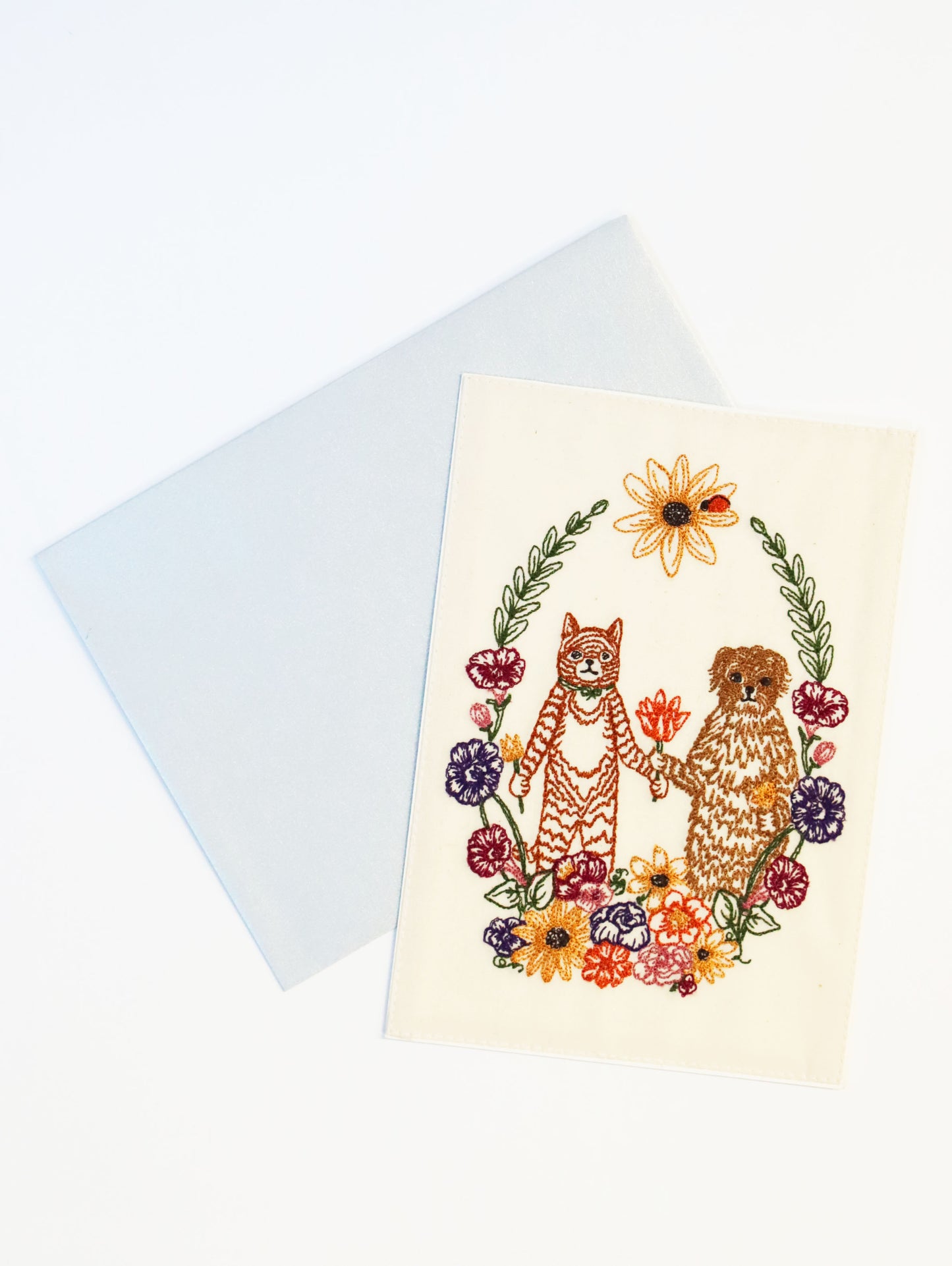 刺繍カード Cat and Dog Friends Garland