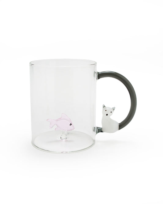 マグ Pink Fish & White Cat with Smoke Tail
