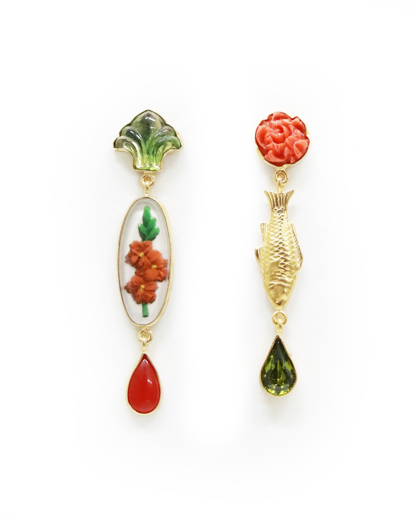ドロップピアス FISH & VINTAGE CABOCHON