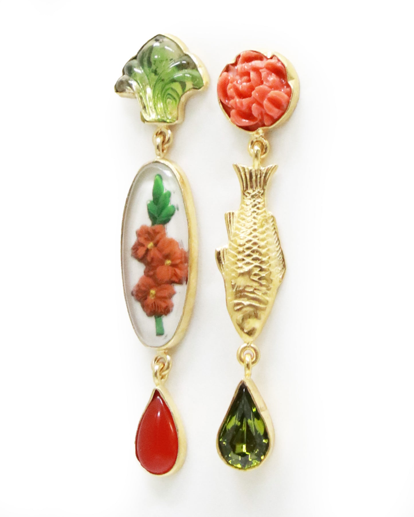 ドロップピアス FISH & VINTAGE CABOCHON