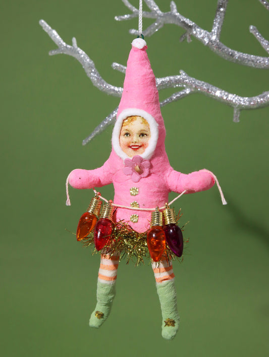 オーナメント PINK XMAS LIGHT DECORATING ELF