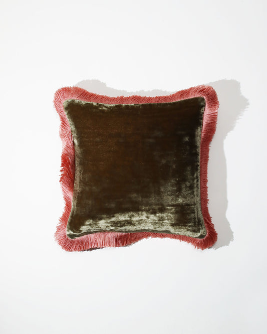 クッションカバー 30x30 Olive/Peach Rose Fringe