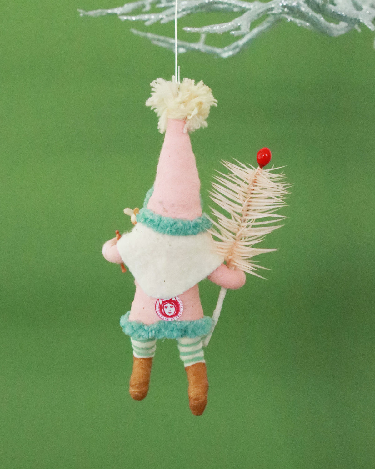 オーナメント Pink Santa With Fawn & Goose Feather Sprig