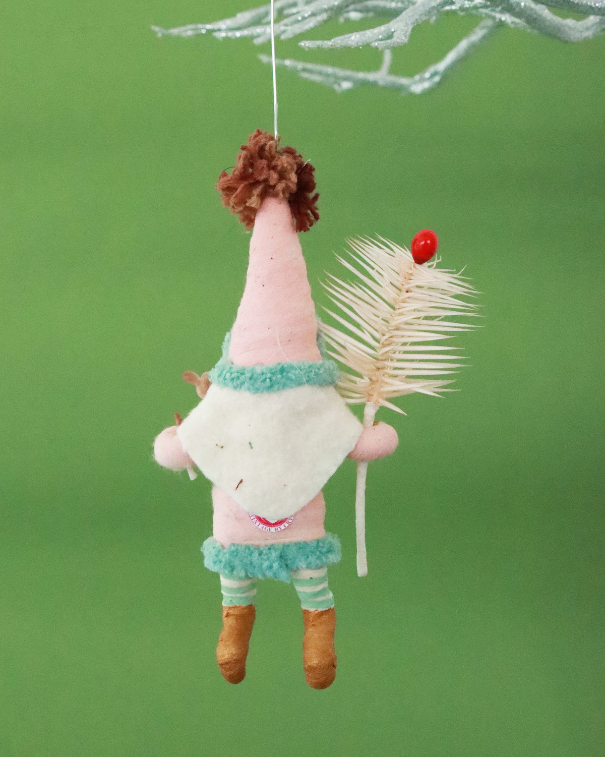オーナメント Pink Santa With Fawn & Goose Feather Sprig