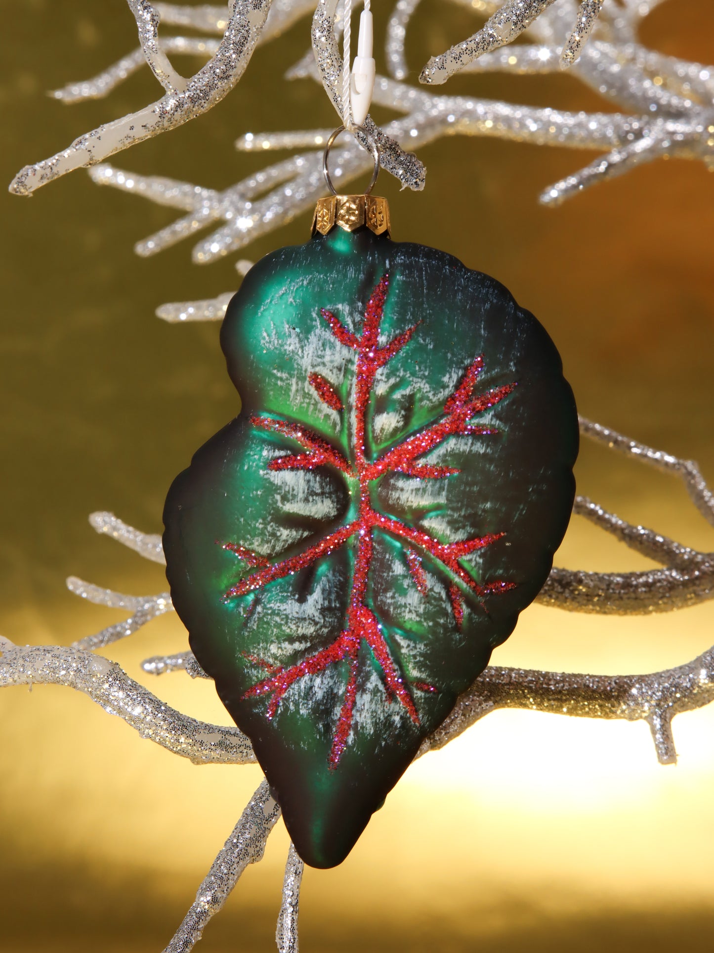 オーナメント GLASS LEAF-VEINY GREEN