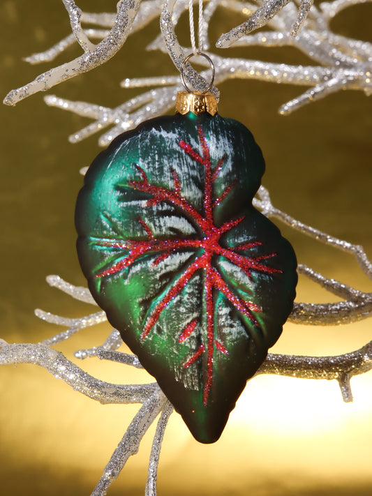 オーナメント GLASS LEAF-VEINY GREEN