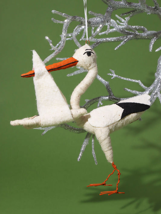 オーナメント Standing Stork W/Baby