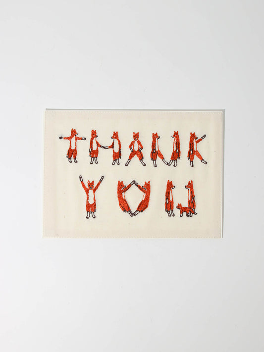 刺繍カード Thank you Foxes