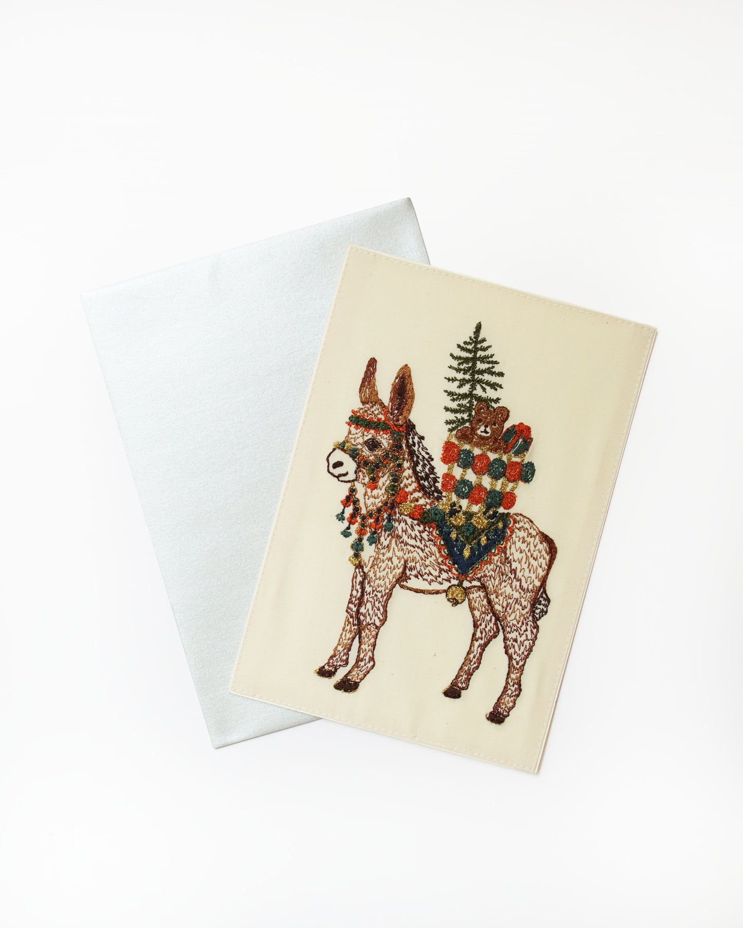 刺繍カード Christmas Donkey