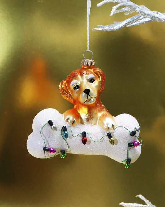 オーナメント Brown Dog with White Bone & Light Chain