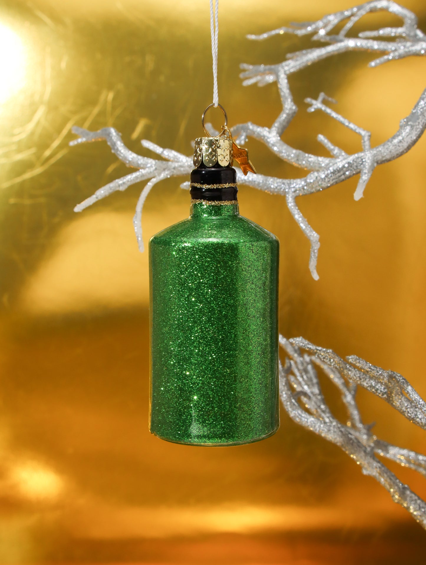 オーナメント Green Glitter Gin Bottle