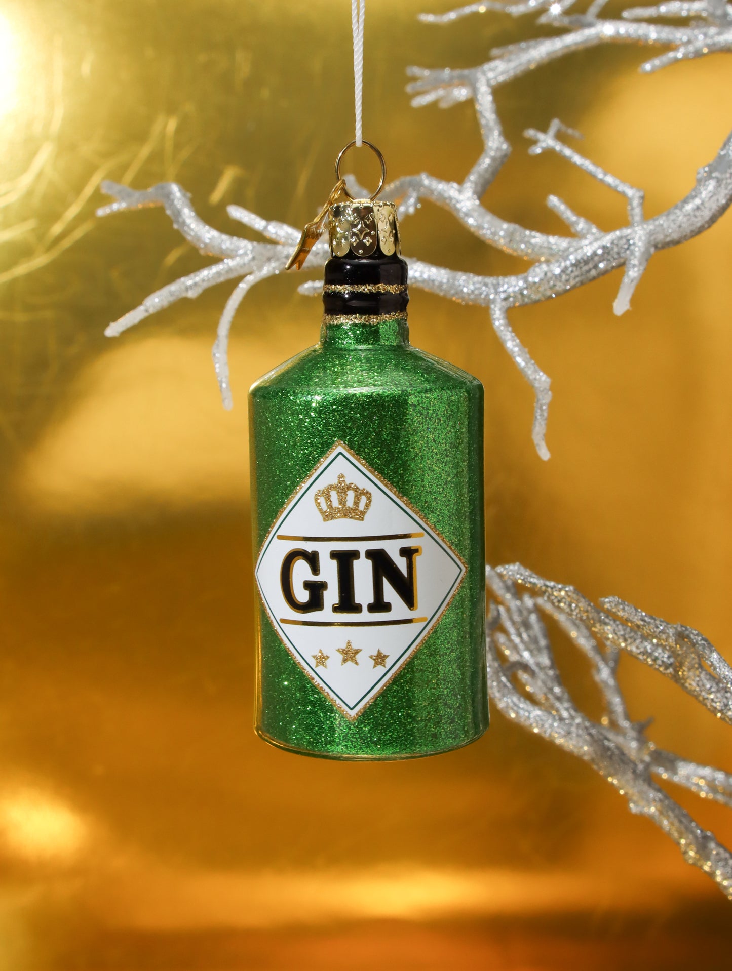 オーナメント Green Glitter Gin Bottle