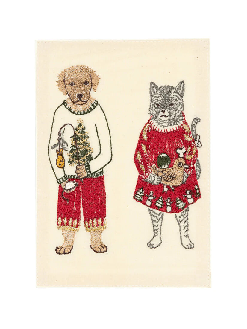 刺繍カード Gifting Cat and Dog